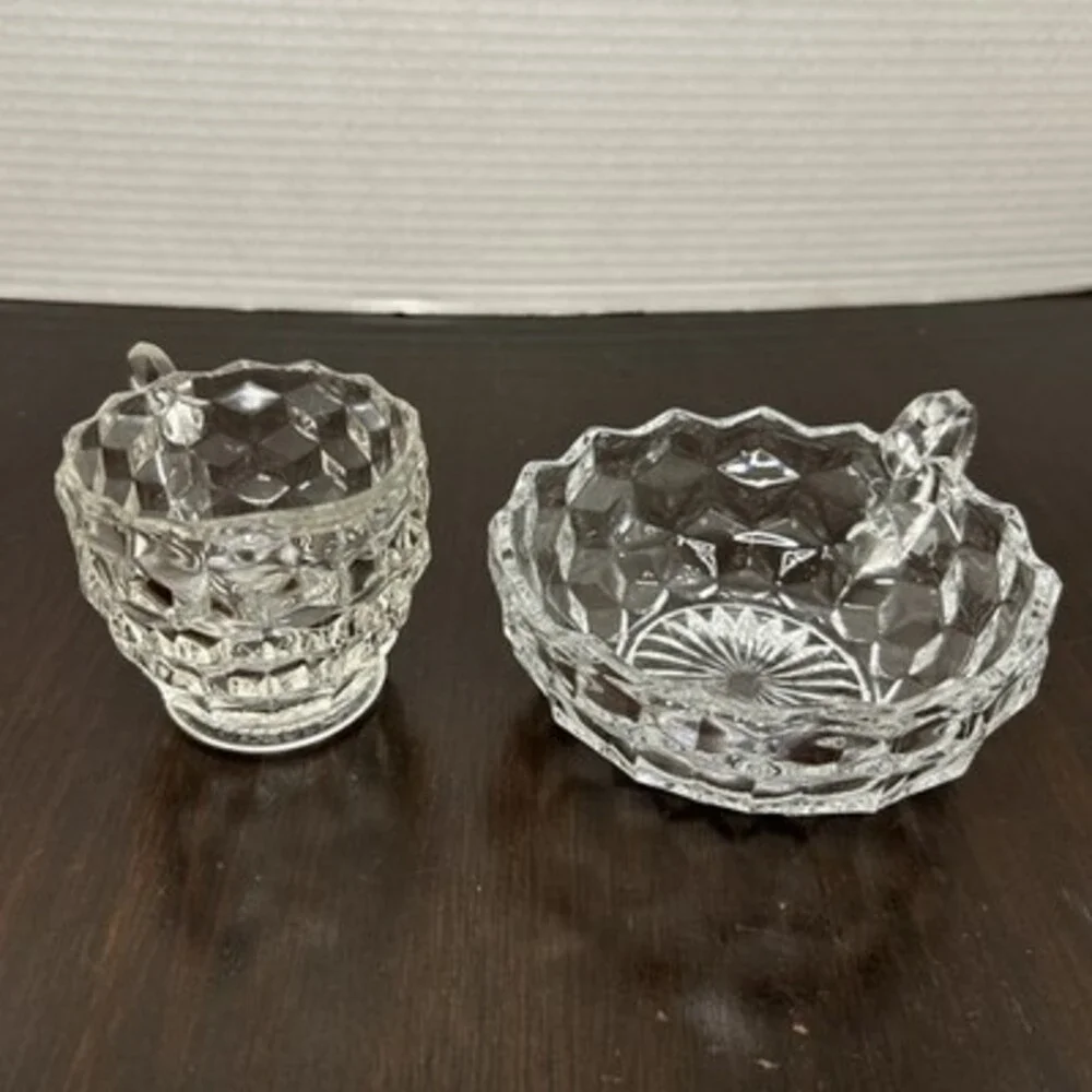 Fostoria LOT American Creamer & Nappy Candy Dish Clear Glass 2pc set