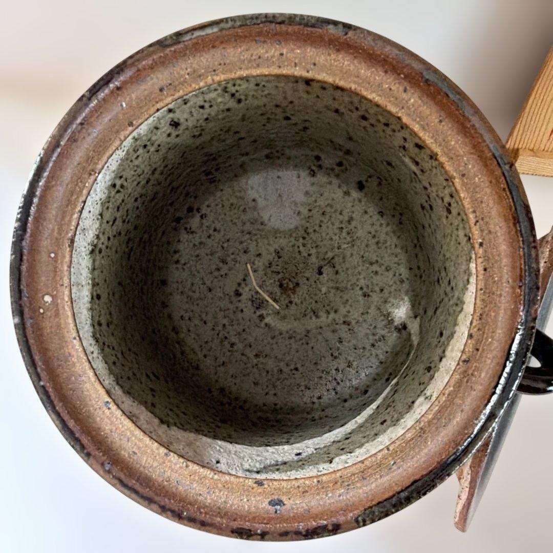 Kobushi Yaki Black Glaze Ceramic Pitcher with Lid and Wooden Box