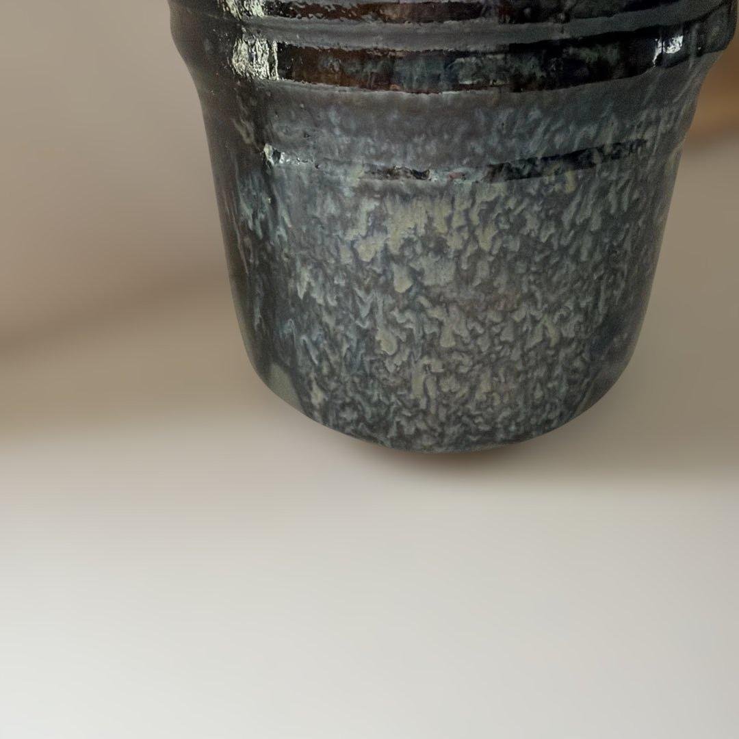 Kobushi Yaki Black Glaze Ceramic Pitcher with Lid and Wooden Box